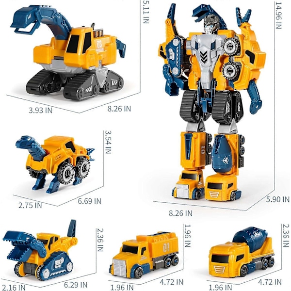 Robotkonstruksjonskjøretøysett for småbarn 5 stk Transformerende roboter for barn - Magnetisk leketøy med holdbare koblinger Enkel DIY-monteringsfunksjon 5-i-1