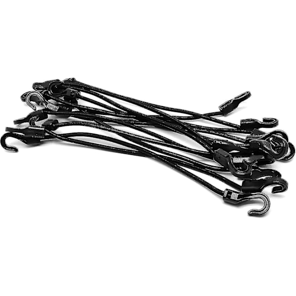 12 stk. 8 tommer Bungee-snore med kroge, små Bungee-stropper Elastiske rebstropper, UV-bestandig sort gummikabel Bungee-stropper til bagage, camping