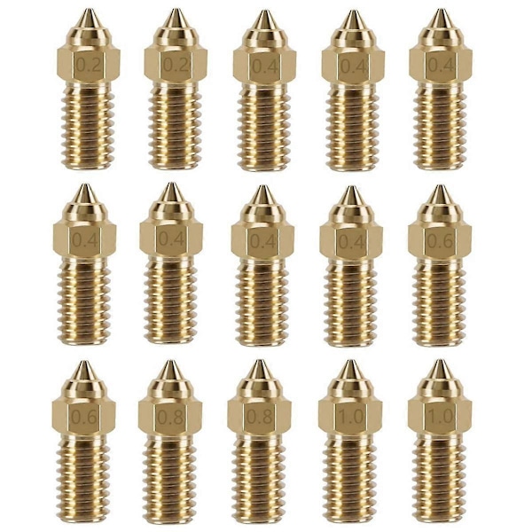 15 st Mässingsmunstycken Kit för Neptune 4, 3D-skrivare 7 st 0,4 mm och 2 st 0,2 mm, 0,6 mm, 0,8 mm, 1,0 mm Munstycken Kit