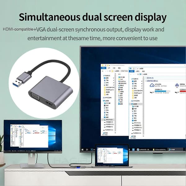 USB 3.0 til VGA HDMI-kompatibel Konverter 2 i 1 5Gbps Bærbar 1080P Videoadapterkabel Datatilbehør