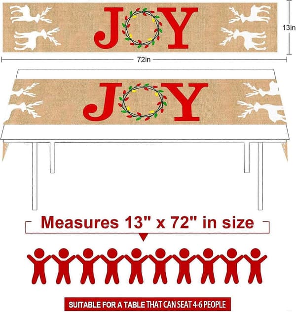 Jute Julebordløper - 13 x 72 tommer - Rustikk \"Christmas Joy\" bordløper til jul