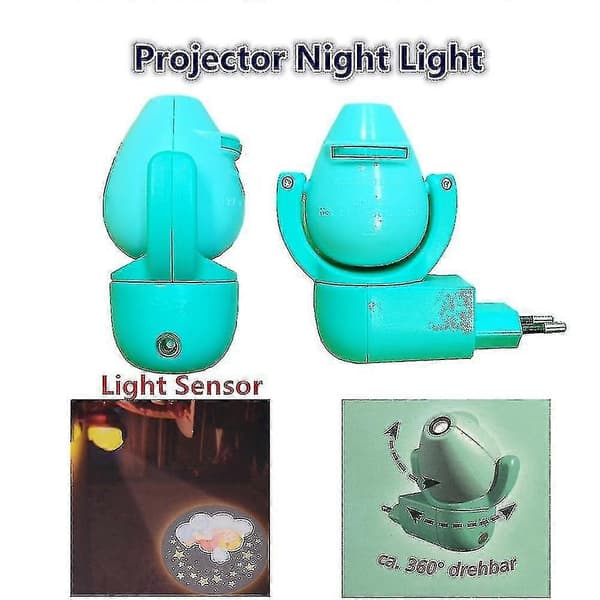 LED-projektor Stjerne Måne Dyr Projektor 6 Bilder Sensor EU-plugg Nattlys Lampe For Barn Barnerom Dekor