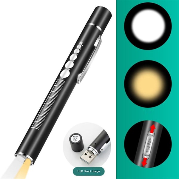 USB Laddningsbar Medicinsk Penna Ljus Mini Sjukvård Ficklampa Ficklampa LED Ficklampa-b