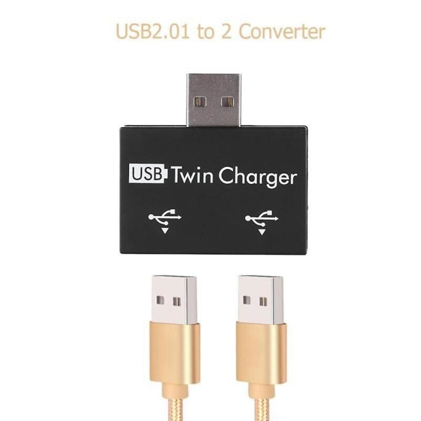 USB 2.0 Han til Dobbelt Hun-lader Dobbelt 2 Ports USB DC 5V Opladningsdeler Hub Adapter Konverter C