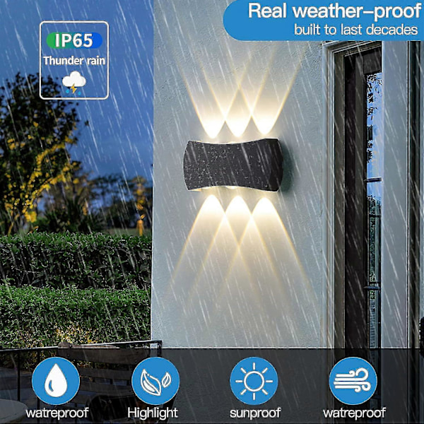6w Inomhus LED Vägglampa, Utomhus Vägglampa IP65 Vattentät 1200lm, Modern Aluminium Vägglampa 3000k Varmvit Svart