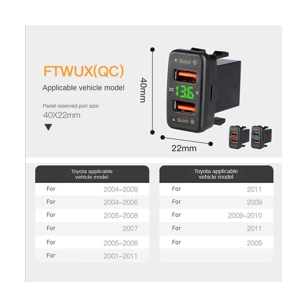 Qc3.0 Billaddare Dual USB -konverteringstillbehör för grönt ljus Storlek: 40x22mm C 12/24v