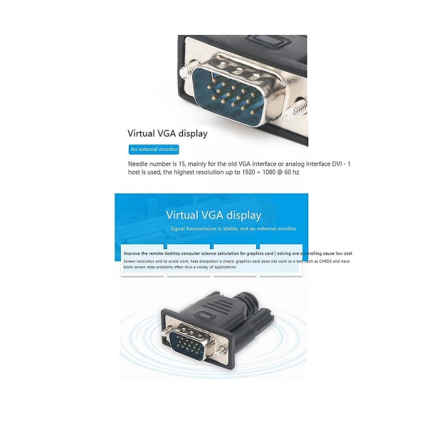 VGA-virtuaalinäytön sovitin, uros, näennäispistoke, EDID, headless-haamueemulaattori, lukituslevy, VGA-sovitin