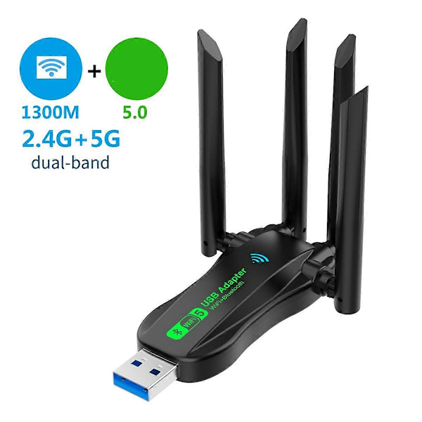 Nytt USB Nettverkskort 1300M Bluetooth 5.0 2-i-1 Datamaskin 2.4G 5GHZ Trådløs WiFi Mottaker 2.4G Dobbel