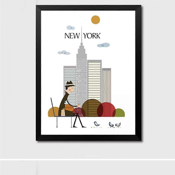 Wekity Minimalistisk Stadslandskap 1 Väggkonst Canvas Print Poster, Enkel Mode Vattenfärg Konst Ritning Dekoration för Hem Vardagsrum Sovrum Kontor och Chi