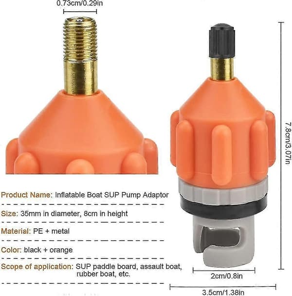 2 st Orange Pumpadapter Svart Kajak, Båt Pump, Luftpump Kajak Uppblåsbara