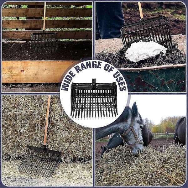 Gjødselgaffel Hodeutskifting, Pitchfork Hode, Hestegjødsel Rake, For Oppsamling Av Gjødsel, Stall Avfallsfjerning, Svart, 2stk