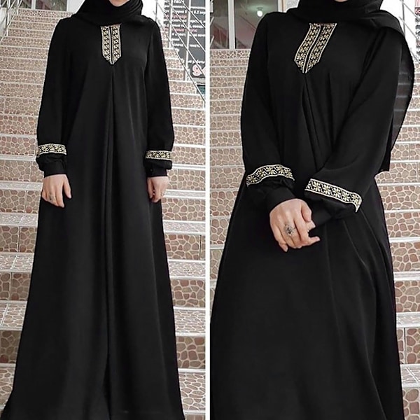 Dame Plus Size Print Abaya Jilbab Muslimsk Maxi Kjole Casual Kaftan Lang Kjole