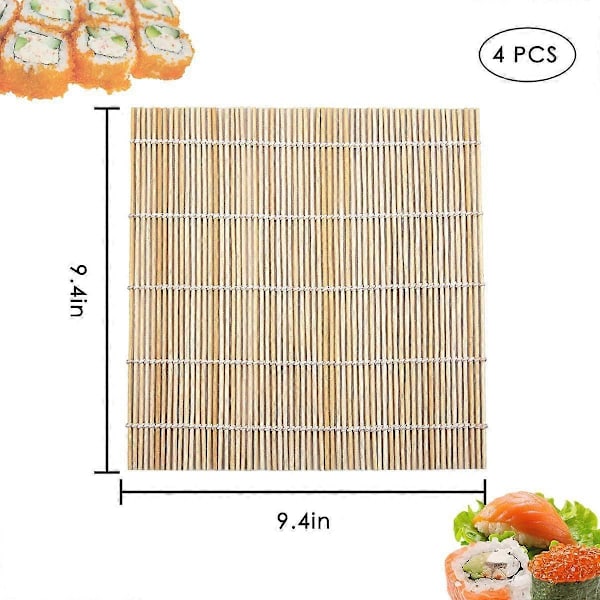 4 stk. 24,1 cm x 24,1 cm Naturlig Bambus Sushi Rullematte