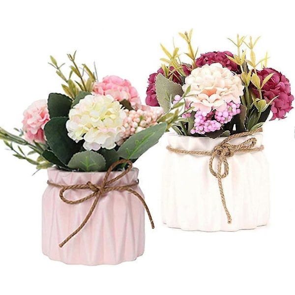 2 stk. kunstige silkeblomster i potte til dekoration