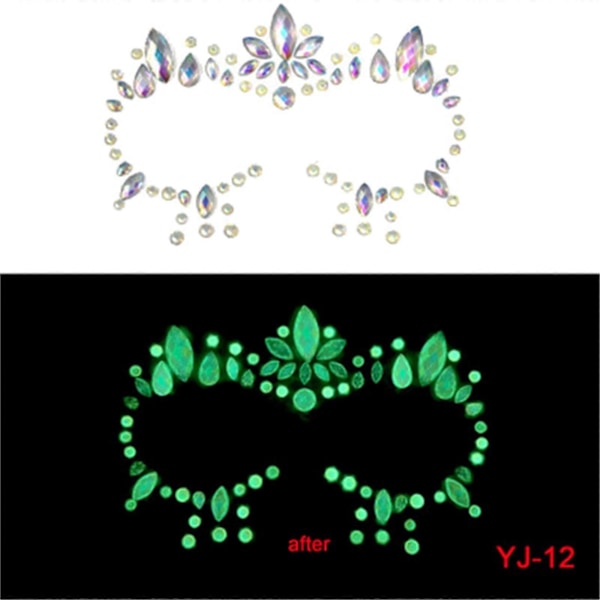 4-pakning Selvlysende Ansikts-Edelstener Klistremerker Selvlysende i Mørket Tatoveringsklistremerker Fargerike Selvklebende Glitter Resin Juvel Øye Panne