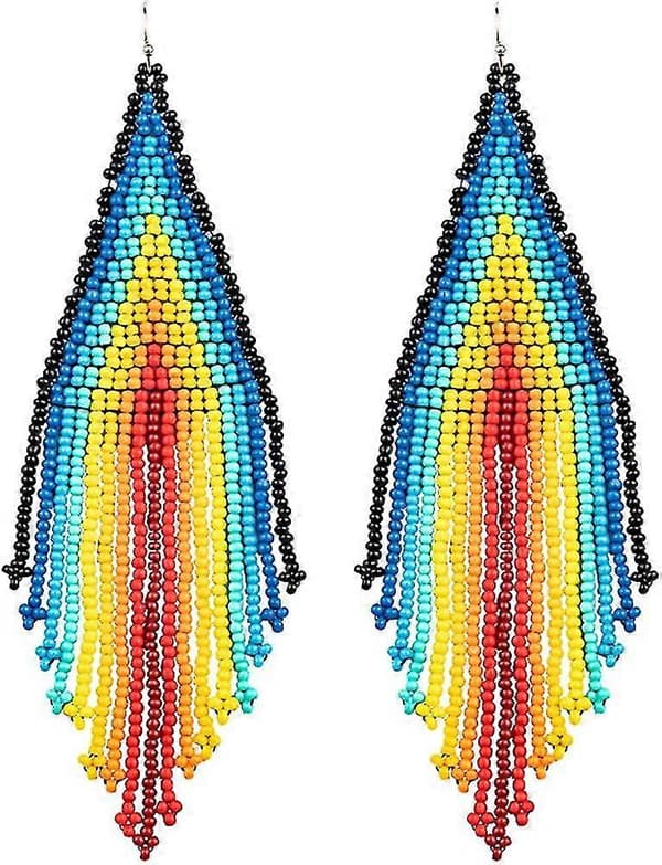 Heytea Lange Perle-Hengende Ørepynt - Boho Native Håndlaget Frøperle-Kvast Ørepynt For Kvinner Og Jenter, Bohemian Stor Statement Perle-Dråpe Fr