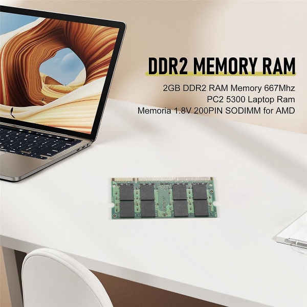 2GB DDR2 RAM-muisti 667Mhz PC2 5300 Laptop Ram Memoria 1.8V 200PIN SODIMM Intel AMD:lle