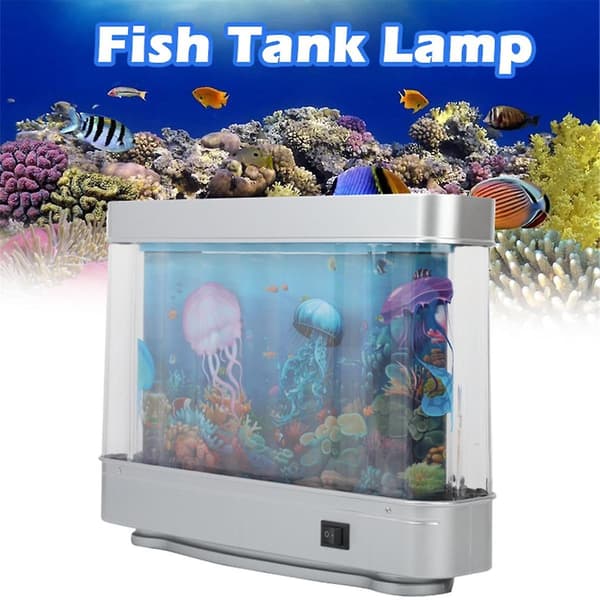 Simulert Akvarielampe Akvarium Dekorativt Nattlys Virtuell Hav Dynamisk LED Bordlampe Romdekor EU-plugg