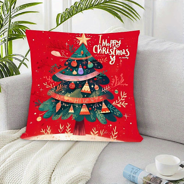 Hyggelig Dobbeltsidet Juletræ Pudebetræk, 45.72x45.72 cm - Blødt Plysstof, Perfekt til Sofa & Soveværelsesindretning