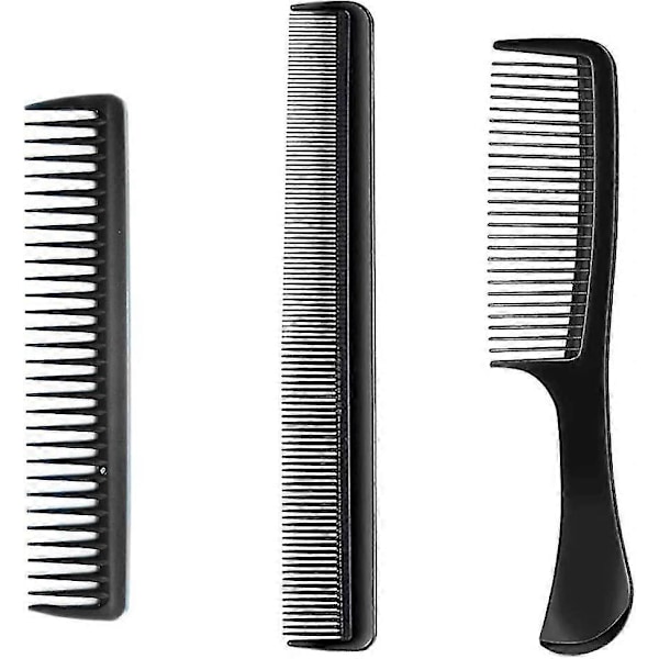 3-delars Svart Kamsats, Antistatisk Kam med Breda Tänder, Råttsvanskam, Värmebeständig Barberargåva