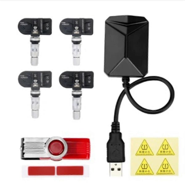 Android TPMS med 4 sensorer alarmsystem USB Android bil TPMS trådløs overføring dekkovervåking