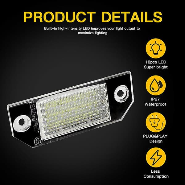 2 stk Bil LED Nummerplate Lys Hvit Lys Passer Til Ford For Focus 2 C-max LED Nummerplate Lampe Pære 12v