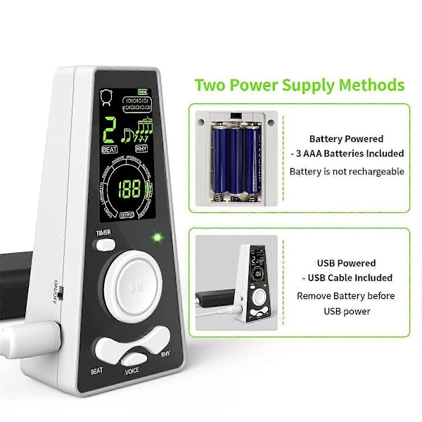 Digital Metronom för Piano, Gitarr, Violin, Trumma, Instrument, Justerbar Volym & Taktsnabbhet, Smart Uni