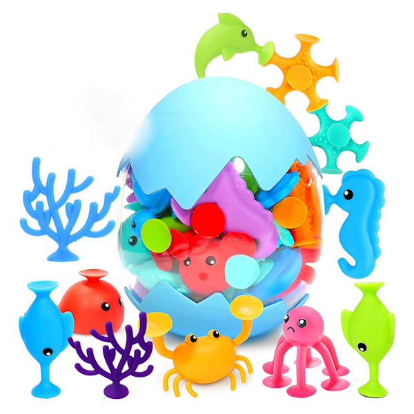 Baby Sucker Toys Cute Fish Whale Crab Octopus Coral Soft Puppet Bath Companion Sensory Toy Ocean Animal Suction Cup Bath Toys