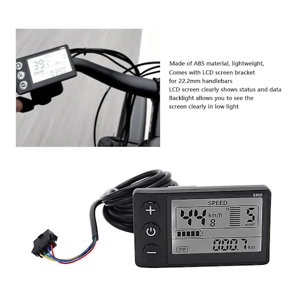 Elektrisk Cykel LCD Display, S866 LCD Display Sm Stik Elektrisk Cykel LCD Display Panel IP65 Vandtæt LCD Display Meter