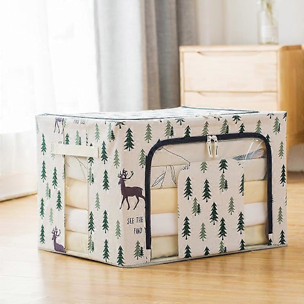 Parannettu säilytyskassi puuvillasta ja pellavasta, luonnollinen ympäristönsuojelu ilman ärsytystä, taitettava, kahvalla 50 * 40 * 33cm (Näyte 01)