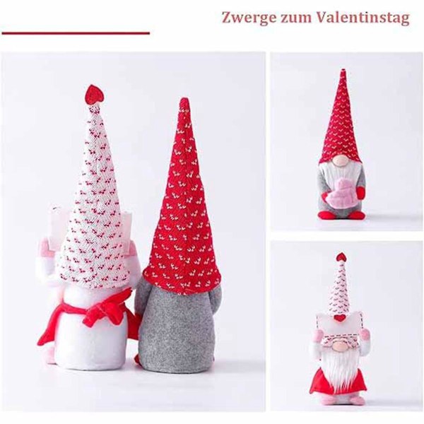 2 stk Valentinsdag dekorative nisser, håndlagde Valentines nisser plysjdekorasjoner, Mini Valentin
