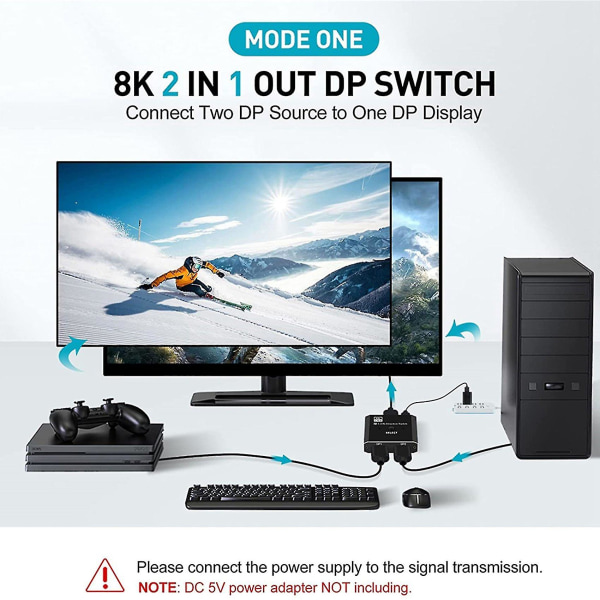 DisplayPort 1.4 Switch 8k DisplayPort Bidirektionel Splitter Switch DisplayPort Kvm 2x1 1x2 Display-port 8k@30hz 4k@120hz