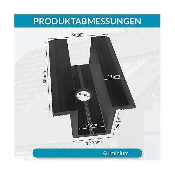 10 x Mittklämma PV Solpaneler, Svart, Modulklämma för Alla Ramhöjder, Solpaneler Fäste