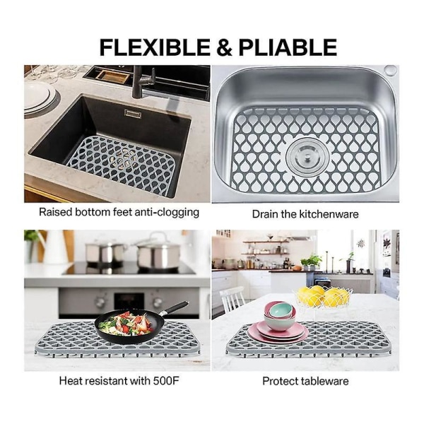 Silikon oppvaskbeskyttere for kjøkken, sammenleggbar sklisikker oppvaskmattegitter for bunn av rustfritt stål