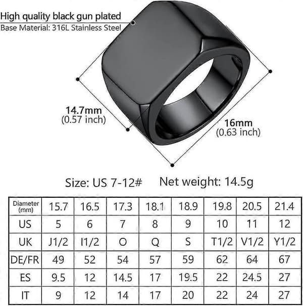 Herre Ring, Firkantet Flat Biker Stil Polert Ring, Rustfritt Stål/gullbelagt