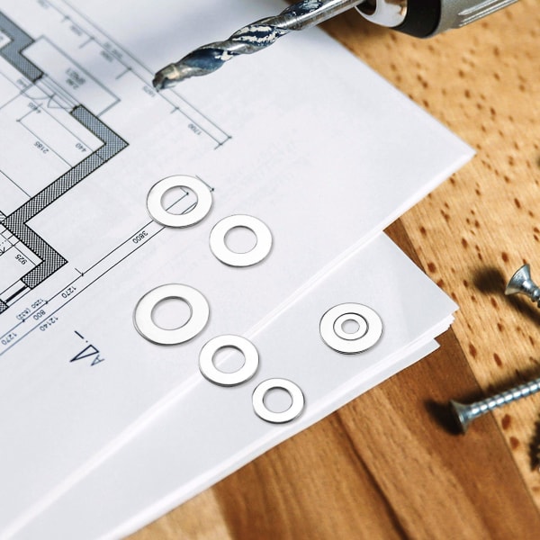 Rustfritt Stål Flatpakninger Sett 580 stk, 9 Størrelser - M2 M2.5 M3 M4 M5 M6 M8 M10 M12