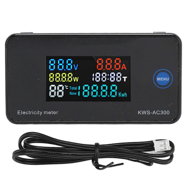 Digitalt Voltmeter Amperemeter Fargerik LCD-skjerm AC Strømspenning AC50?300V Ampere Meter for Husholdningsapparater YEMMA