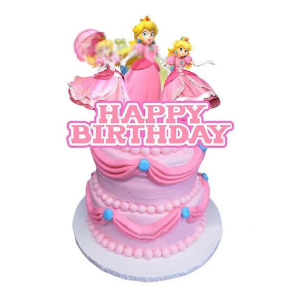 Super Mario Bros Prinsessan Peach Tema Barn Flickor Födelsedagsfest Dekorationer Tillbehör Ballonger Banner Virvlar Tårta Cupcake Toppers Set Kit