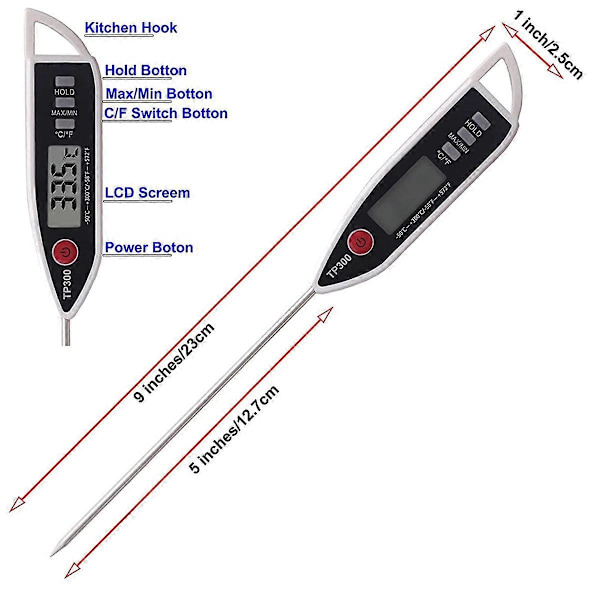 2 st Kötttermometer, Digital Instant-Läsning Kötttermometer, Kök, för Grill, Mjölk, Kaffe, etc