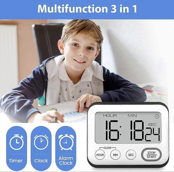 Kökstimer Alarmklocka Multifunktionell Digital Matlagningstimer med Stor LCD-Display Magnetisk Stoppur Timer med Klocka Alarmklocka Magnet
