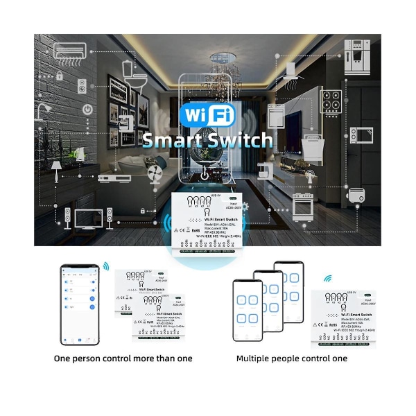 4ch Wifi Smart Switch Rf433 85-265v 2.4g Wifi Smartlife Hjem Automatisering Modul For Iftt Alexa Googl