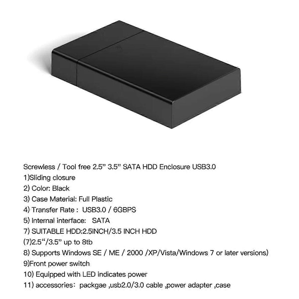 3,5-tommers 2,5-tommers SATA harddiskboks USB3.0 verktøyfri høyhastighetsoverføring bærbar mobil harddisk