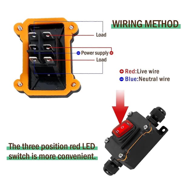 Inline-ledningsswitch 30A 220V IP65 Vandtæt Strømkabel Toggle Switch med Rød LED-knap Heavy Duty Udendørs Enhedsswitch til