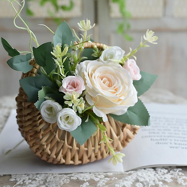 2 st Handgjorda Blomsterarrangemangskorgar Handvävda Kreativa Blomkrukor Förvaringskorgar Blomsterflicka