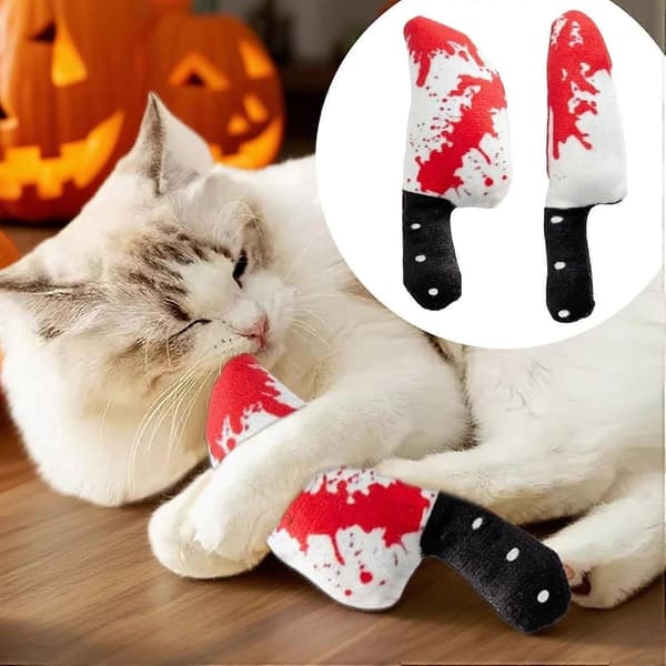 Knive Katte Legetøj med Katteurt - Horror Knive-Formet Blodigt Design Plyslegetøj Pumpkin