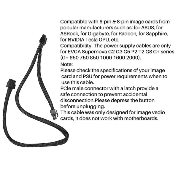 8-stifts till dubbla 8-stifts 6-stifts PCIe VGA-strömkabel för Supernova G2 G3 G5 P2 T2 Gs G+ 650 750 85