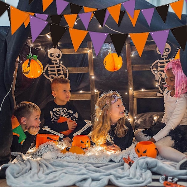 Halloween-lippukoriste Halloween-juhliin Musta, Violetti ja Oranssi Kolmiolippukoriste 36 Korttipaperista Tehtyä Lippu Halloween-koristeluun