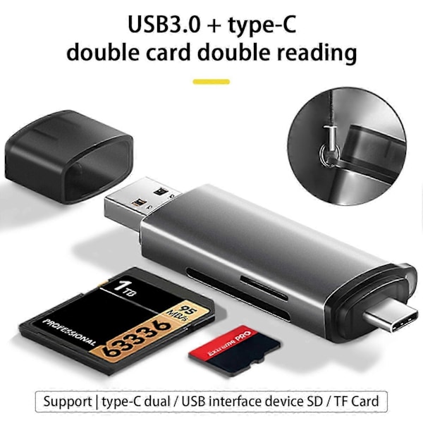 Kortinlukija 2-in-1 Monitoiminen Nopea Universaali Ajuriton Tiedonsiirto Kannettava USB 3.0 Type-C SD-kortti TF Flash OTG Kortinlukija