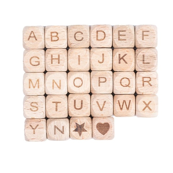 112st fyrkantiga trä alfabetet bokstavspärlor 12mm naturlig bok trä bokstavspärlor för smycken Toy Mak