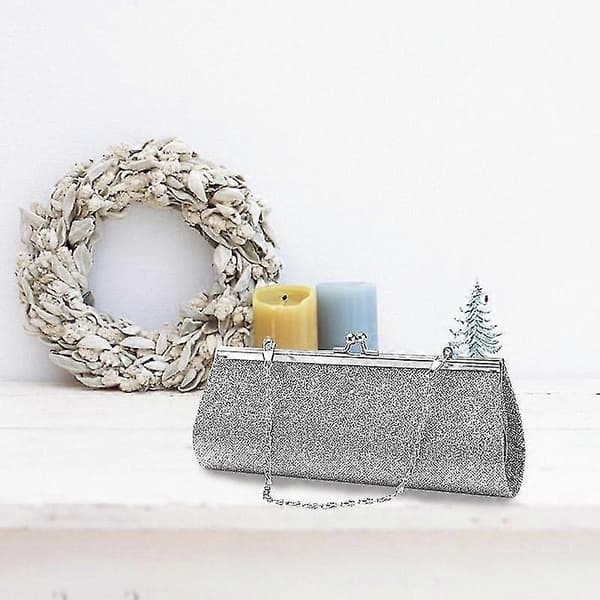 Mode Kvinnor Glitter Silverfärgad Clutch Väska Kväll Fest Bröllop